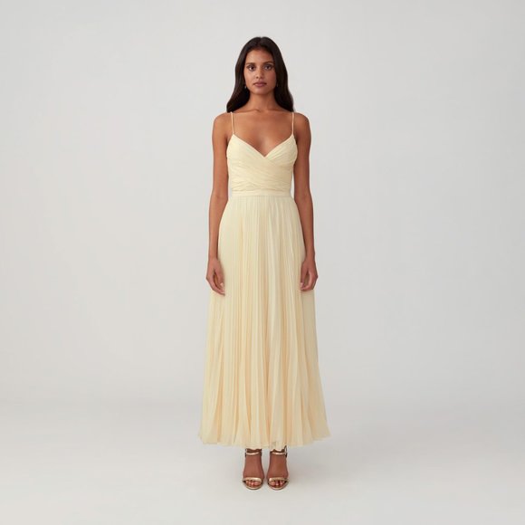 fame and partners wrapped pleated dress Fame and Partners + Pleated Maxi Dress